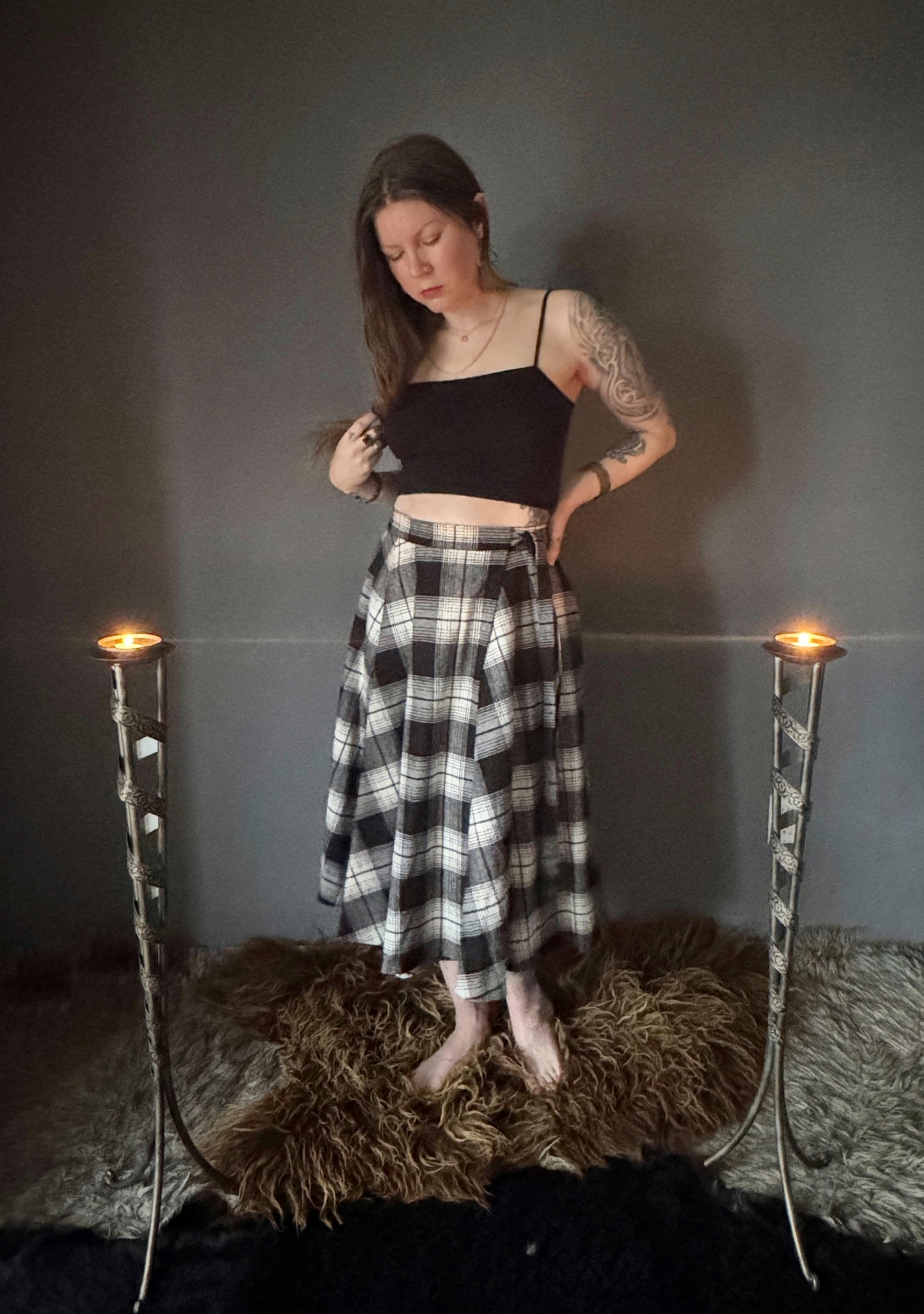 Black Tartan Wrap Skirt