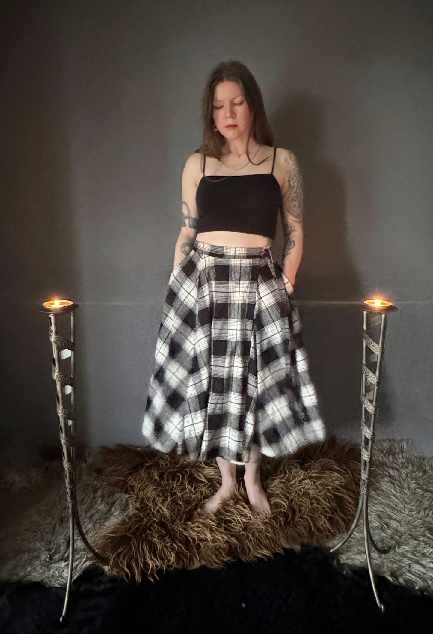 Black Tartan Wrap Skirt