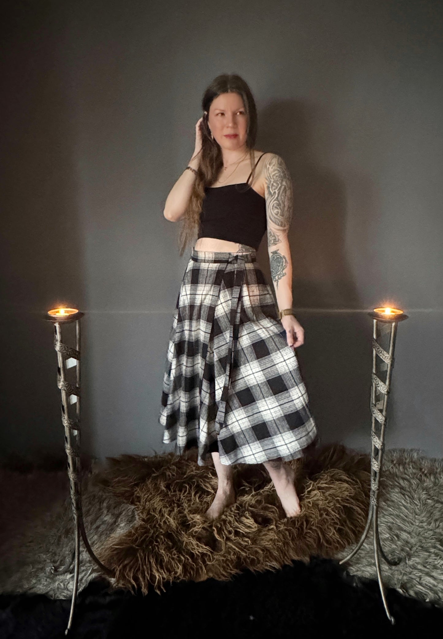 Black Tartan Wrap Skirt